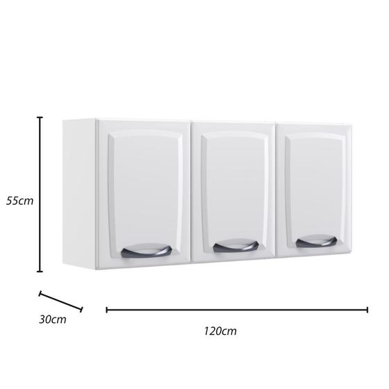 Armário Aéreo Itatiaia Diamante com 3 Portas e 2 Prateleiras - 120cm de largura - Branco