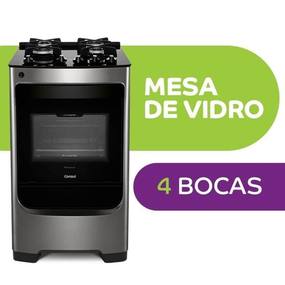 Fogão 4 Bocas Consul CFO4VAR com Mesa de Vidro e Acendimento Automático Bivolt - Inox