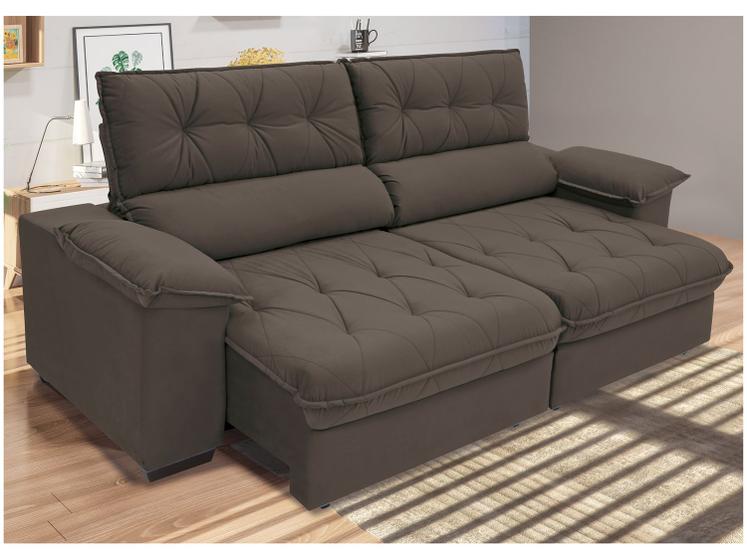 Sofá 4 Lugares Linoforte Benetton com Assento Retrátil, Encosto Reclinável e Revestido em Tecido Suede - 229cm de largur