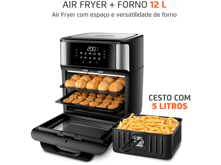 Fritadeira Elétrica Sem Óleo Air Fryer Oven 2 em 1 Mondial AFON-12L-BI 12L Digital   Preta/Inox