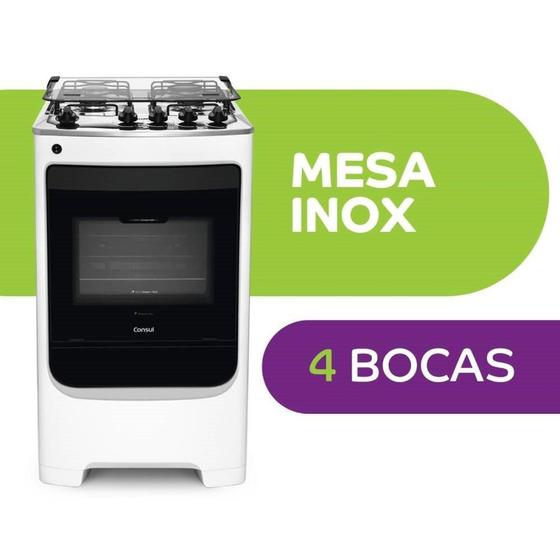 Fogão Consul 4 Bocas CFO4NAB com Mesa de Inox, Acendimento Automático e Design Frente Única Bivolt - Branco