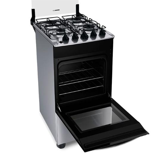 Fogão Brastemp 4 Bocas BFO4NBR Clean com Mesa de Inox, 2 Prateleiras Ajustáveis e Acendimento automático Bivolt   Inox