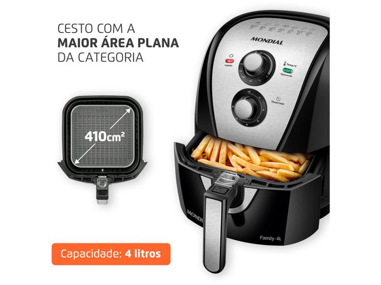 Fritadeira Elétrica Sem Óleo Air Fryer Mondial AFN40BI Family Inox 4L - Preta/Inox