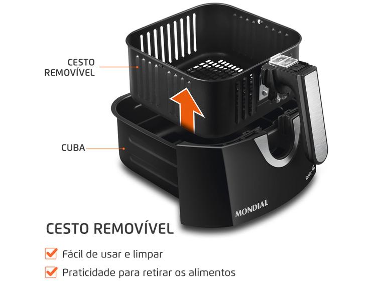 Fritadeira Elétrica Sem Óleo Air Fryer Mondial AFN40BI Family Inox 4L - Preta/Inox