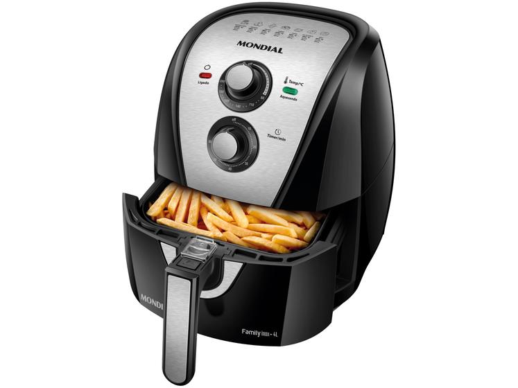 Fritadeira Elétrica Sem Óleo Air Fryer Mondial AFN40BI Family Inox 4L - Preta/Inox