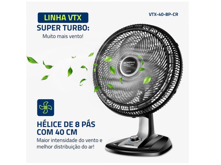 Ventilador de Mesa 40cm Mondial Super Turbo VTX-40-8P 8 Pás 3 Velocidades - Preto