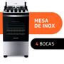 Fogão Brastemp 4 Bocas BFO4NBR Clean com Mesa de Inox, 2 Prateleiras Ajustáveis e Acendimento automático Bivolt   Inox