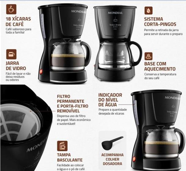 Cafeteira Elétrica Mondial Dolce Arome Inox C-30 18 Xícaras - Preta