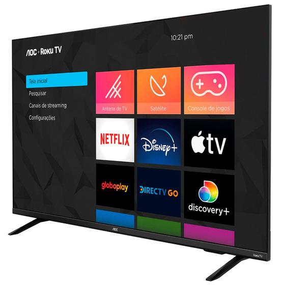 Smart TV 43" AOC Full HD 43S5135/78G com sistema operacional Roku TV, Dolby Digital, Comando de Voz, 60 Hz e processador